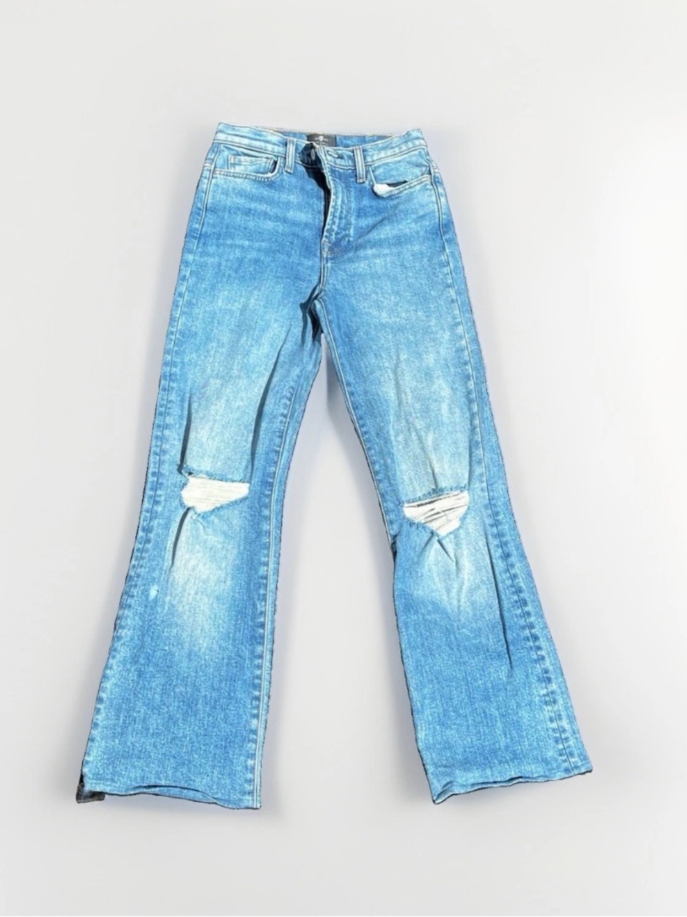 7 For All Mankind Easy Boot Jeans, Light Wash, Distressed, Size 25